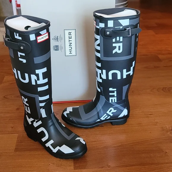 HUNTER Tall Exploded Logo Rain Boot Size 8 - Picture 4 of 11